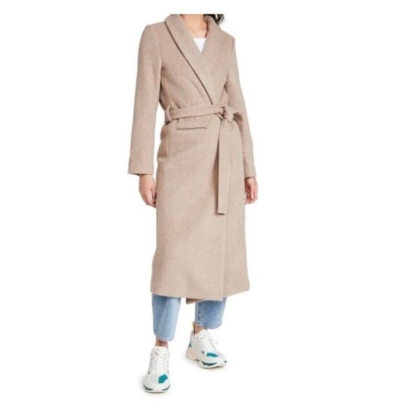 REFORMATION - Greenwich belted wool-blend coat Women’s Jacket Size Xs Beige - Picture 1 of 14